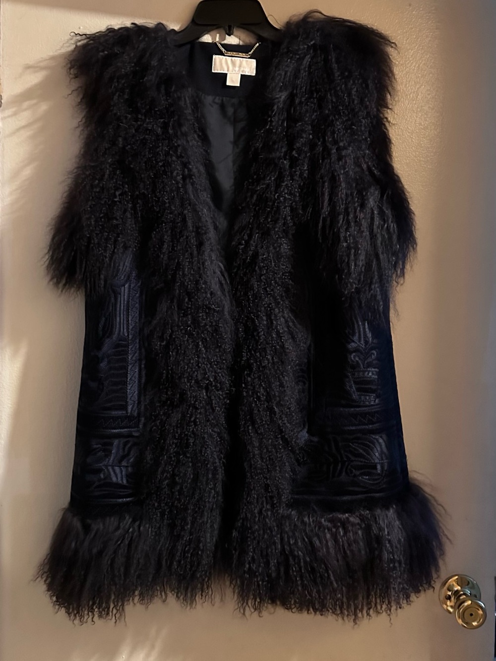 Rare Michael Kors Black Navy Faux Fur-Trim Vest